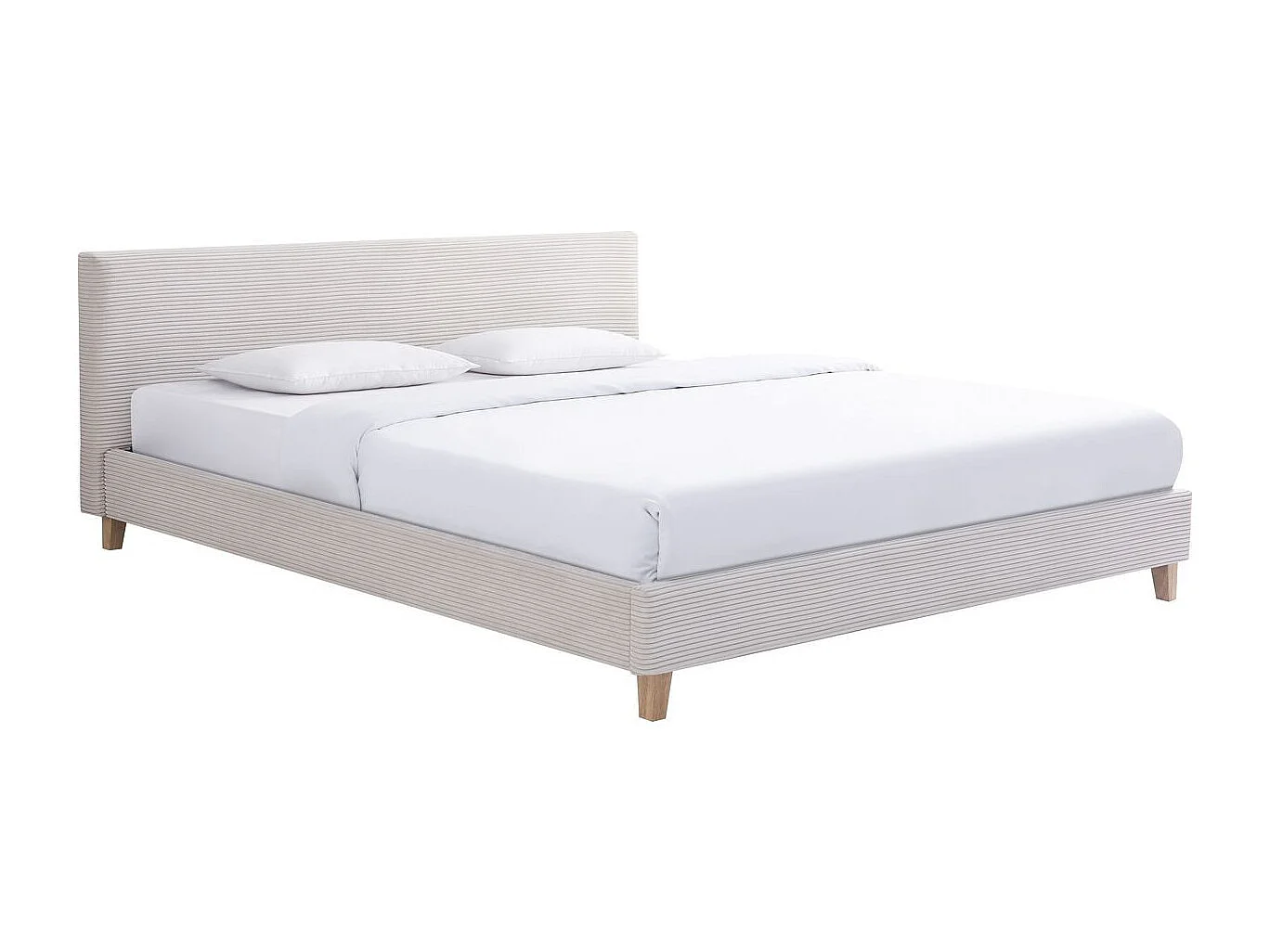 Lit adulte 140x190 cm avec tête de lit capitonnée en velours côtelé beige - Milo