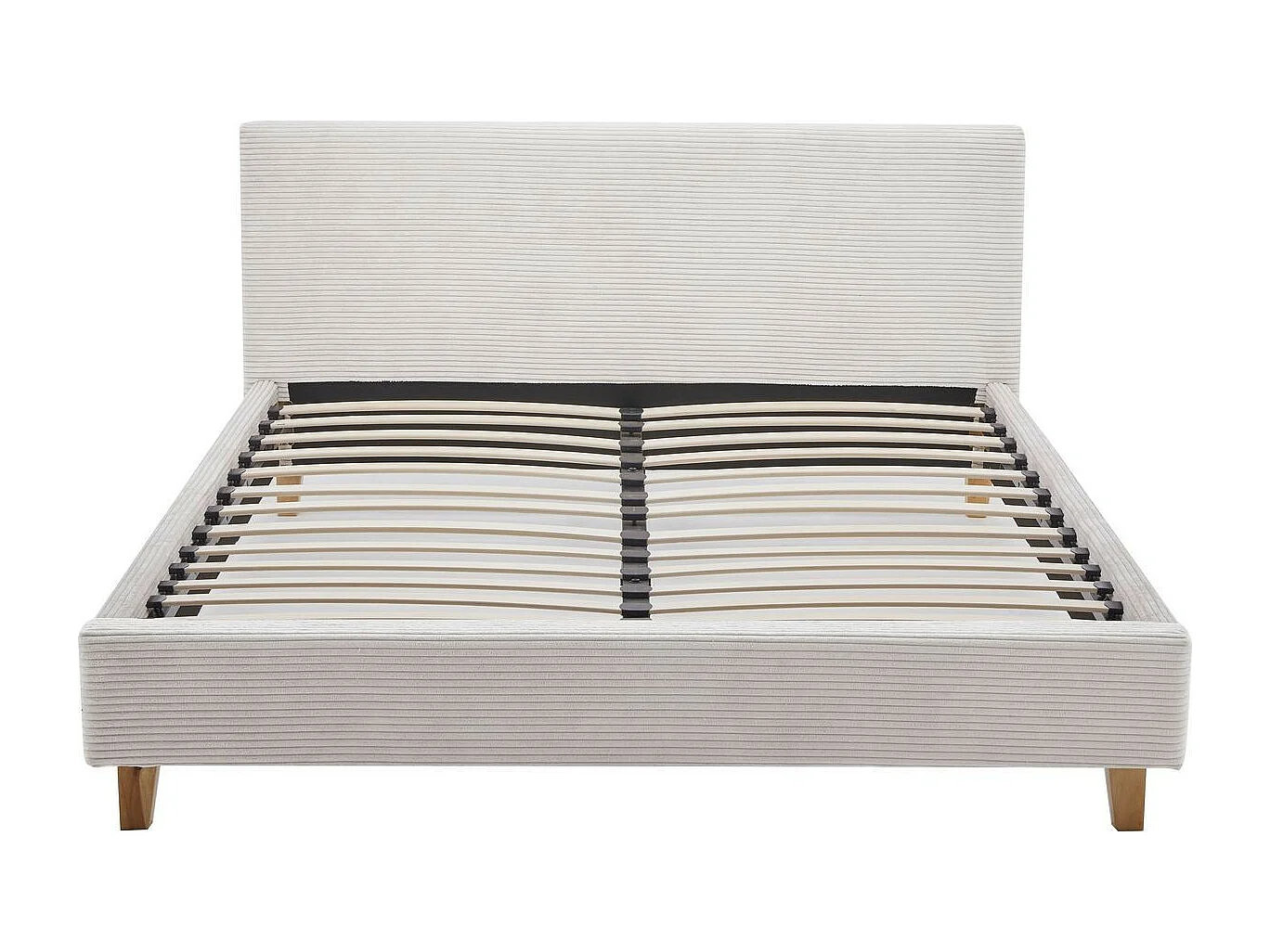 Lit adulte 140x190 cm avec tête de lit capitonnée en velours côtelé beige - Milo