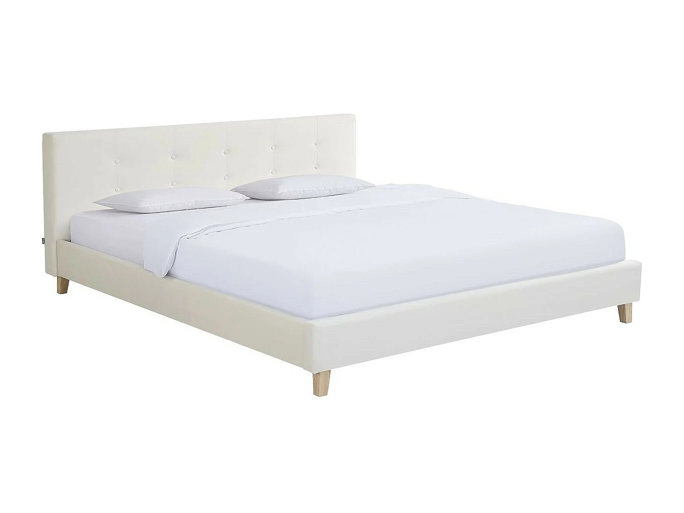 Lit adulte 160x200 cm avec tête de lit capitonnée en velours beige - Milo