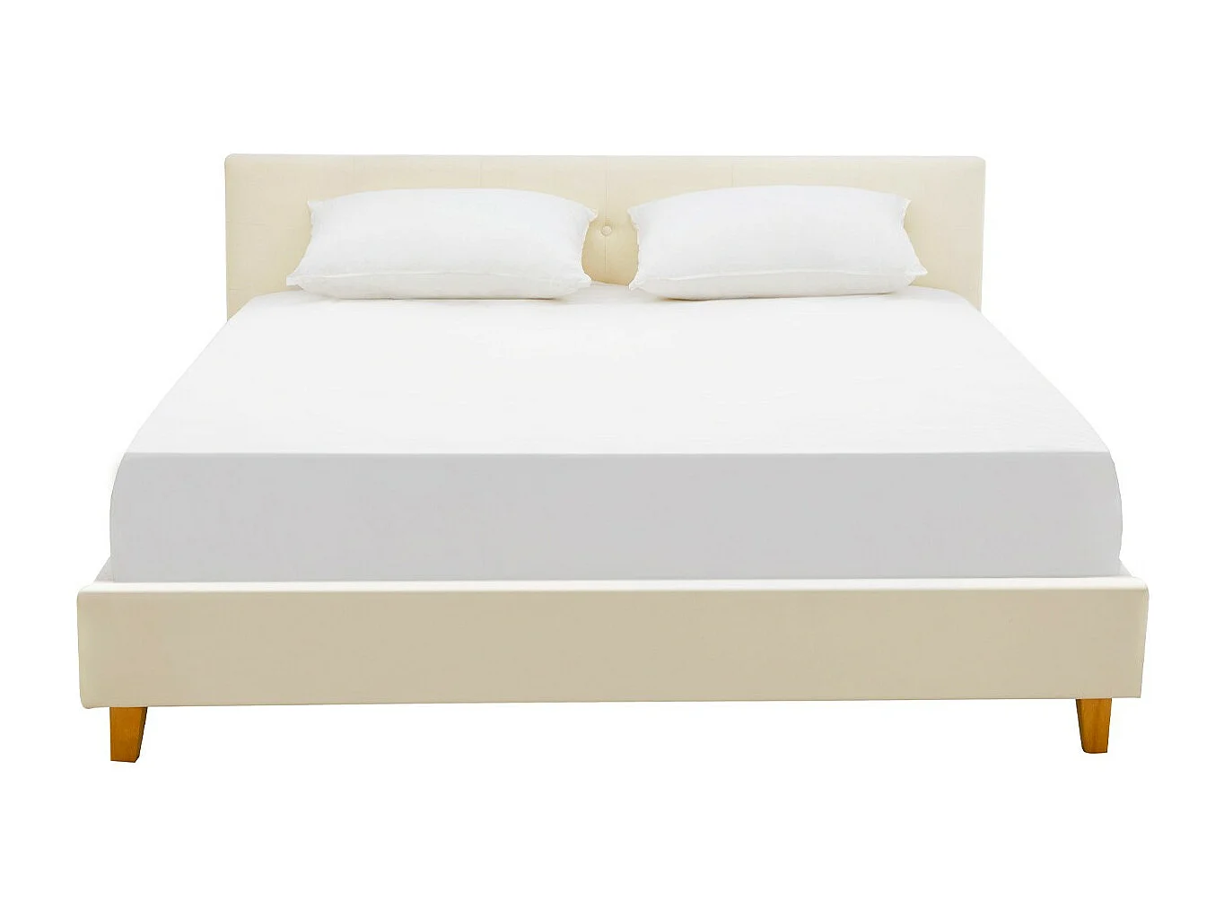 Lit adulte 160x200 cm avec tête de lit capitonnée en velours beige - Milo