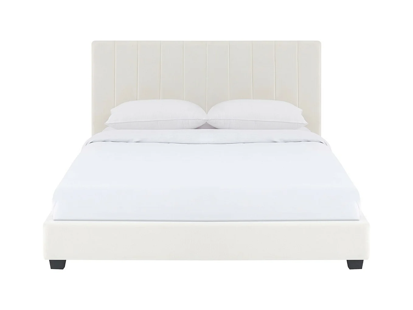Lit adulte 160x200 cm avec tête de lit capitonnée en velours beige - William