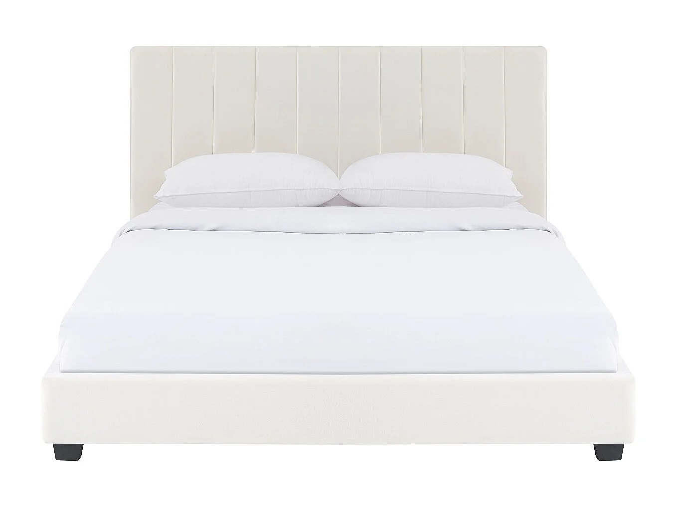 Lit adulte 160x200 cm avec tête de lit capitonnée en velours beige - William