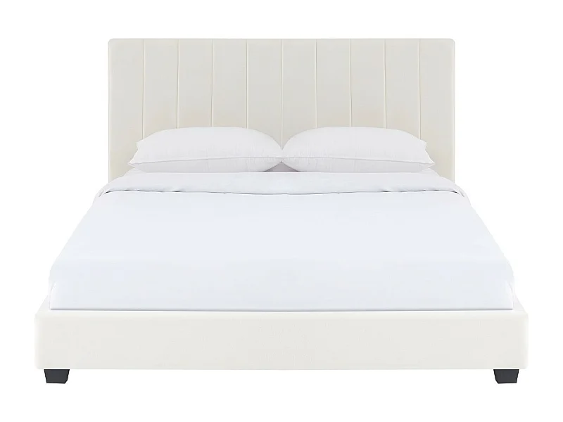 Lit adulte 160x200 cm avec tête de lit capitonnée en velours beige - William