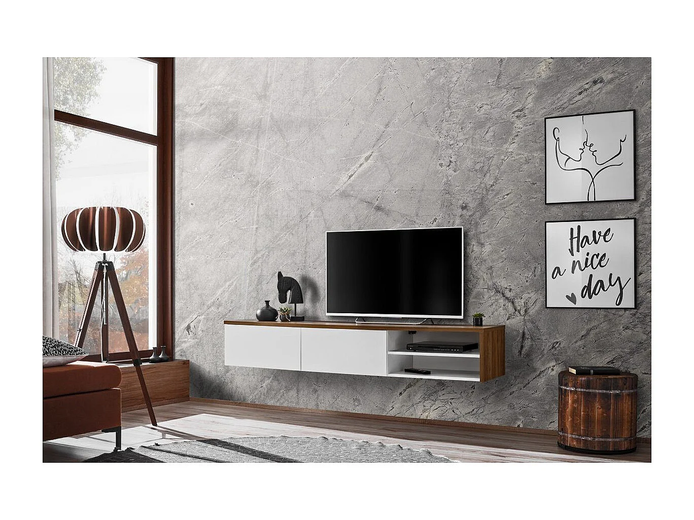 Meuble TV "RTV Dallas" 180cm Blanc & Chêne