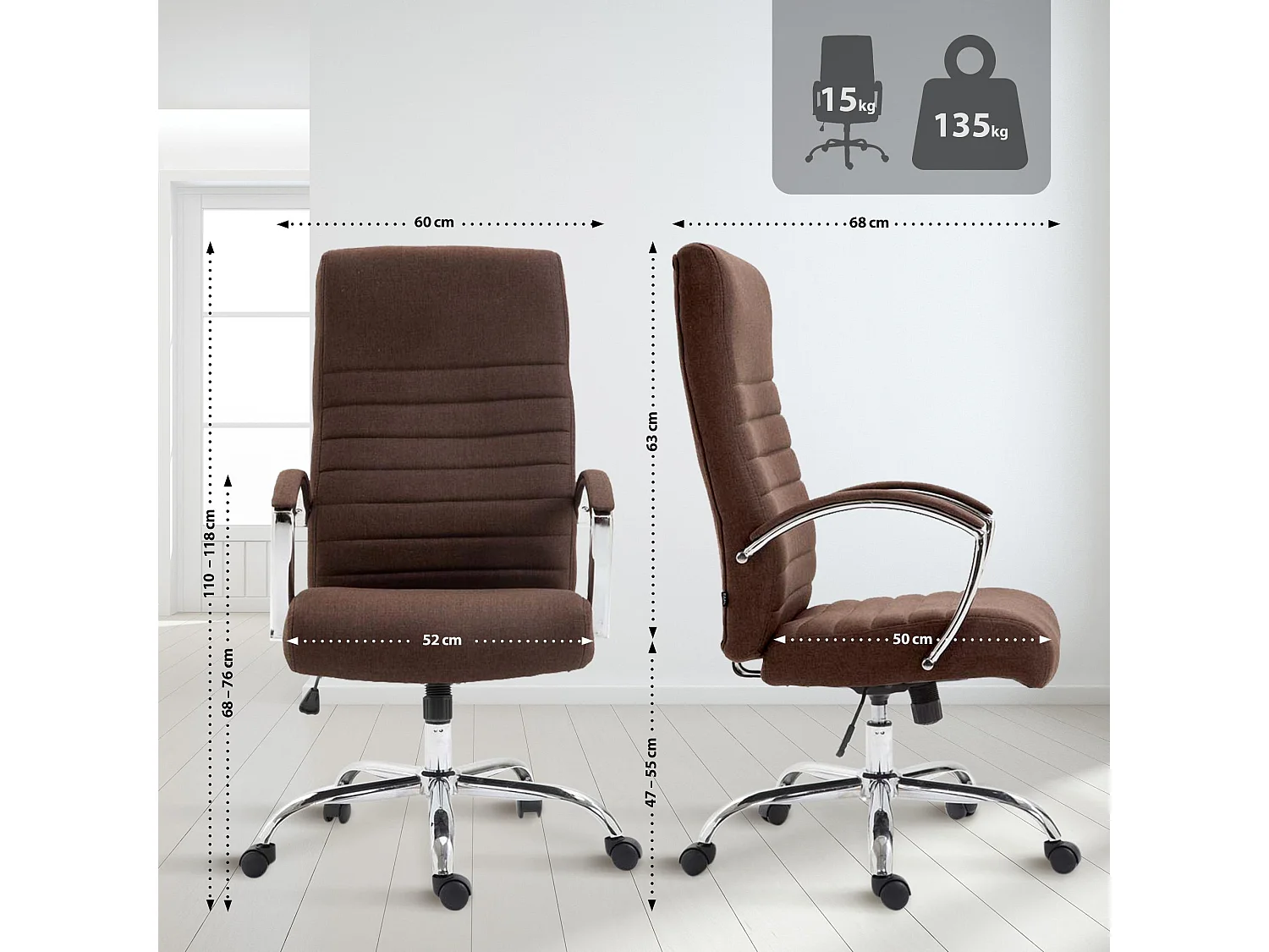 Chaise de bureau - Tissu & Cappuccino - Marron - Valais