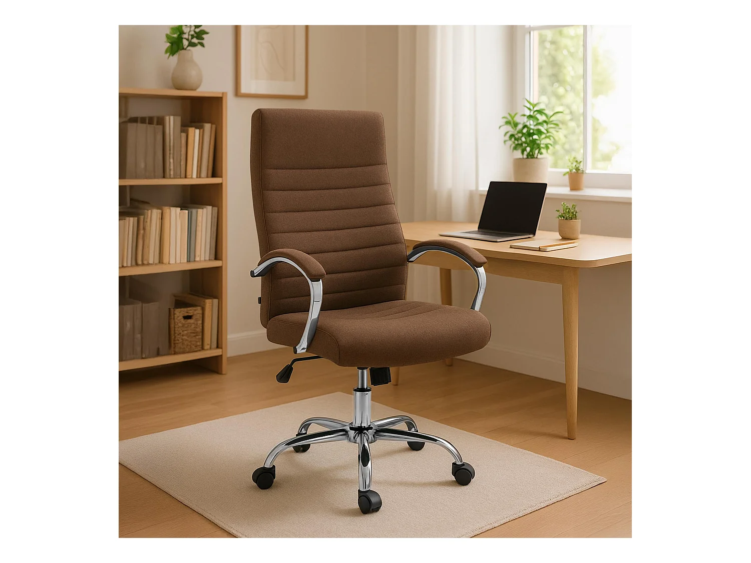 Chaise de bureau - Tissu & Cappuccino - Marron - Valais