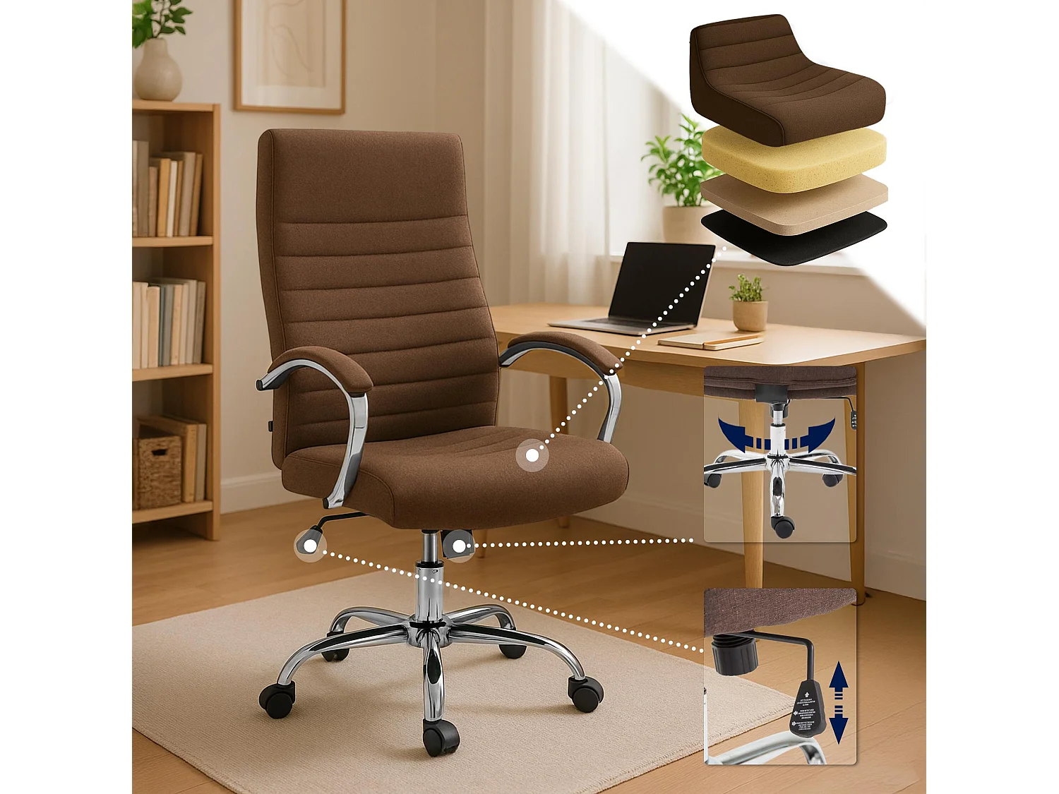 Chaise de bureau - Tissu & Cappuccino - Marron - Valais