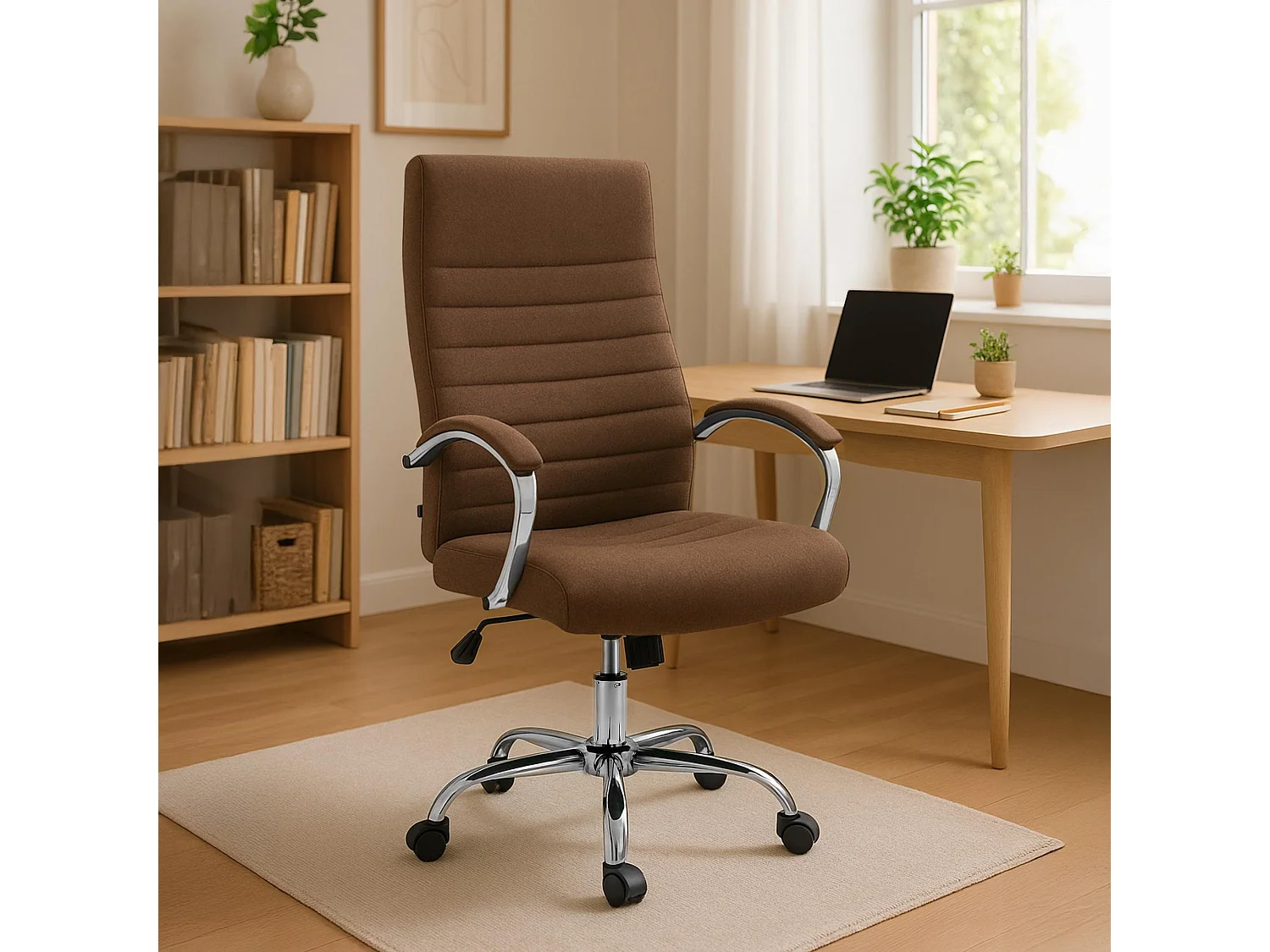 Chaise de bureau - Tissu & Cappuccino - Marron - Valais