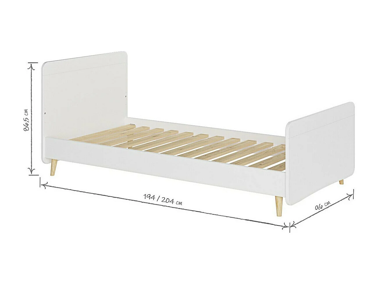 Lit enfant avec pieds 90x200 cm bois massif blanc LILOW