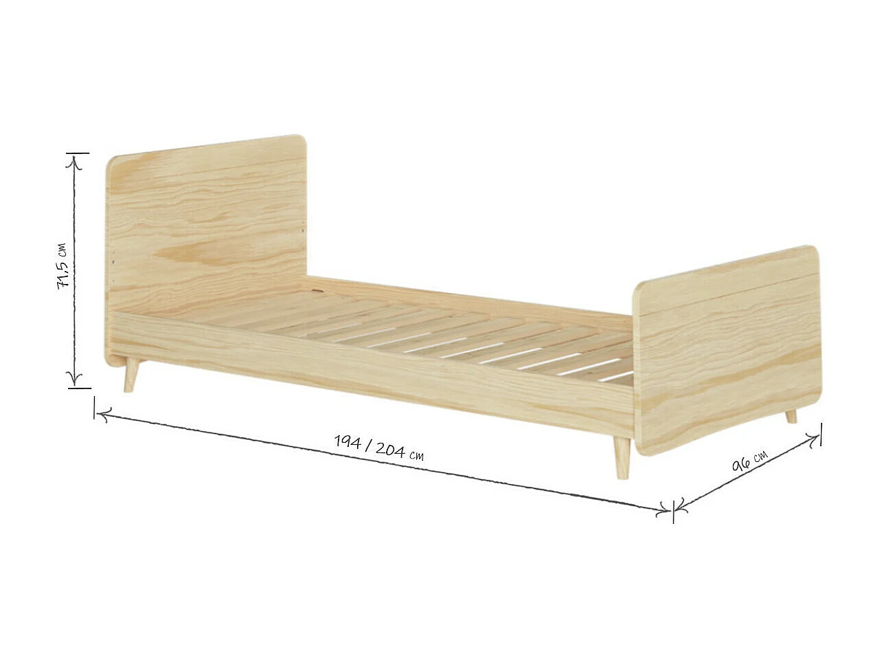 Pack lit enfant avec pieds et matelas 90x190 cm bois massif bois LILOW