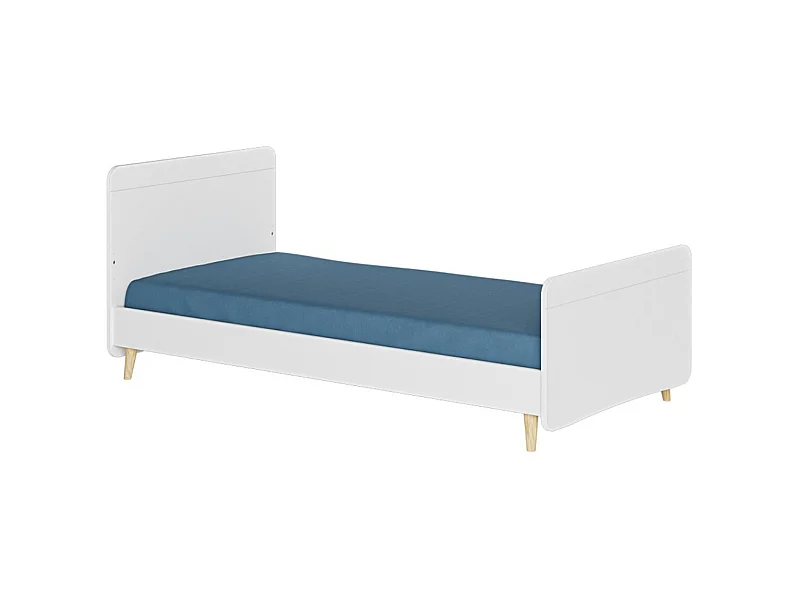 Pack lit enfant avec pieds et matelas 90x190 cm bois massif blanc LILOW
