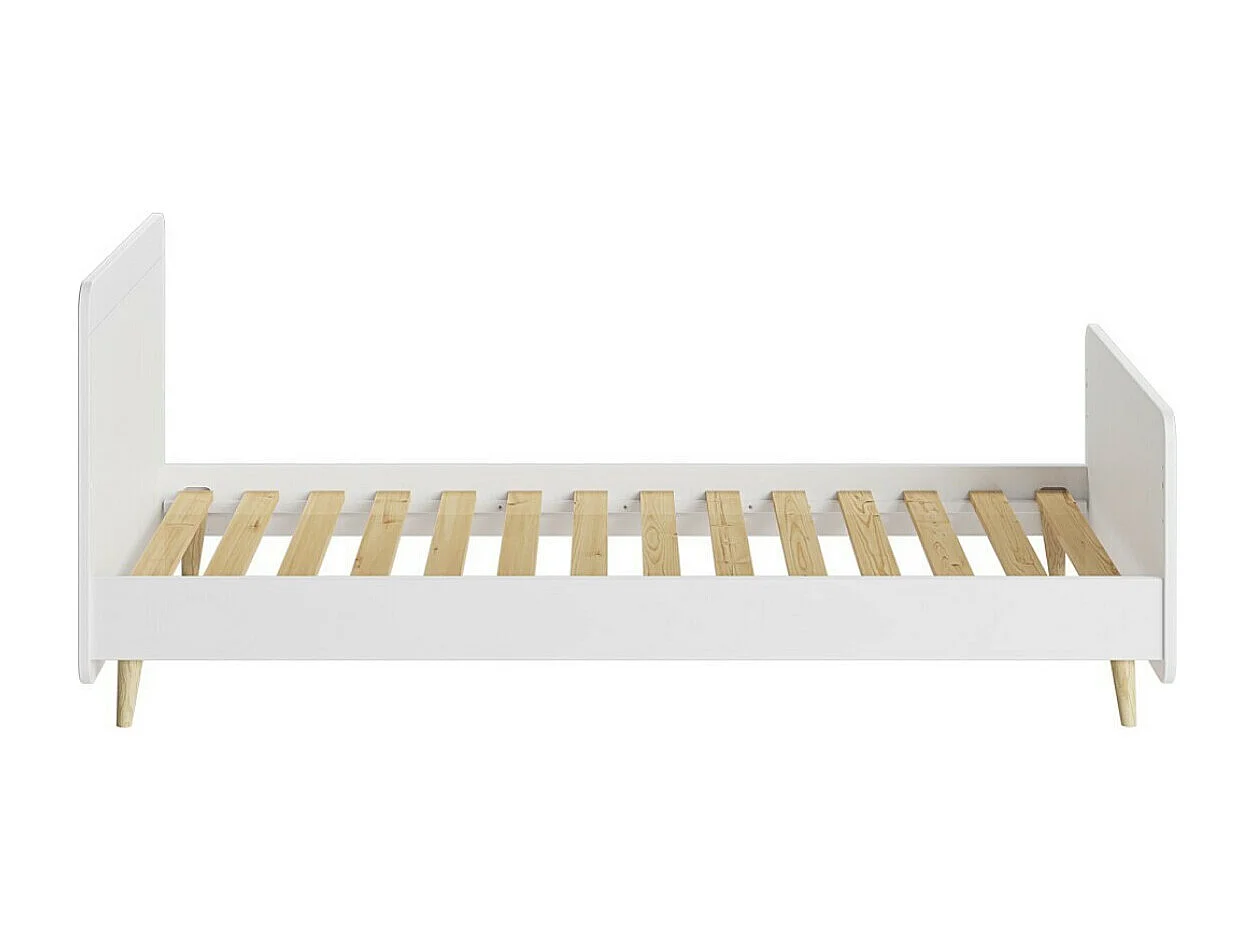 Pack lit enfant avec pieds et matelas 90x190 cm bois massif blanc LILOW