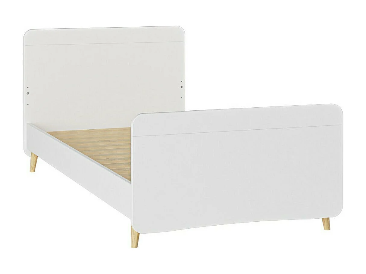 Pack lit enfant avec pieds et matelas 90x200 cm bois massif blanc LILOW