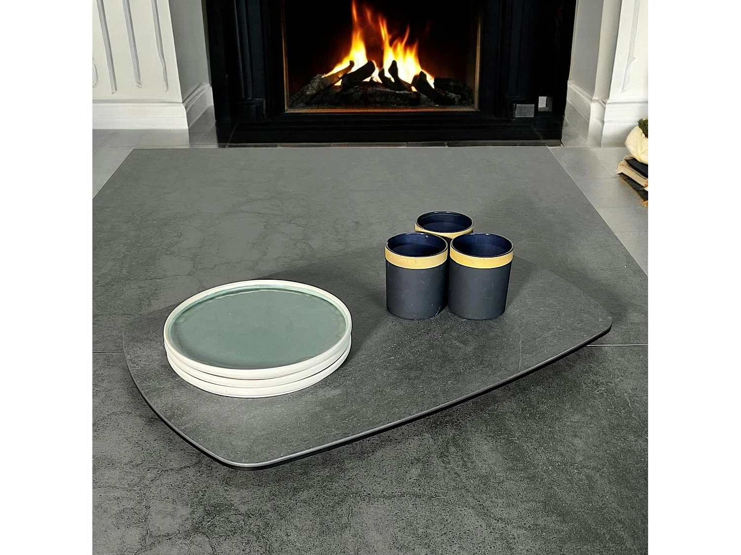 Plateau tournant apéritif en céramique anthracite LOMBARDIE