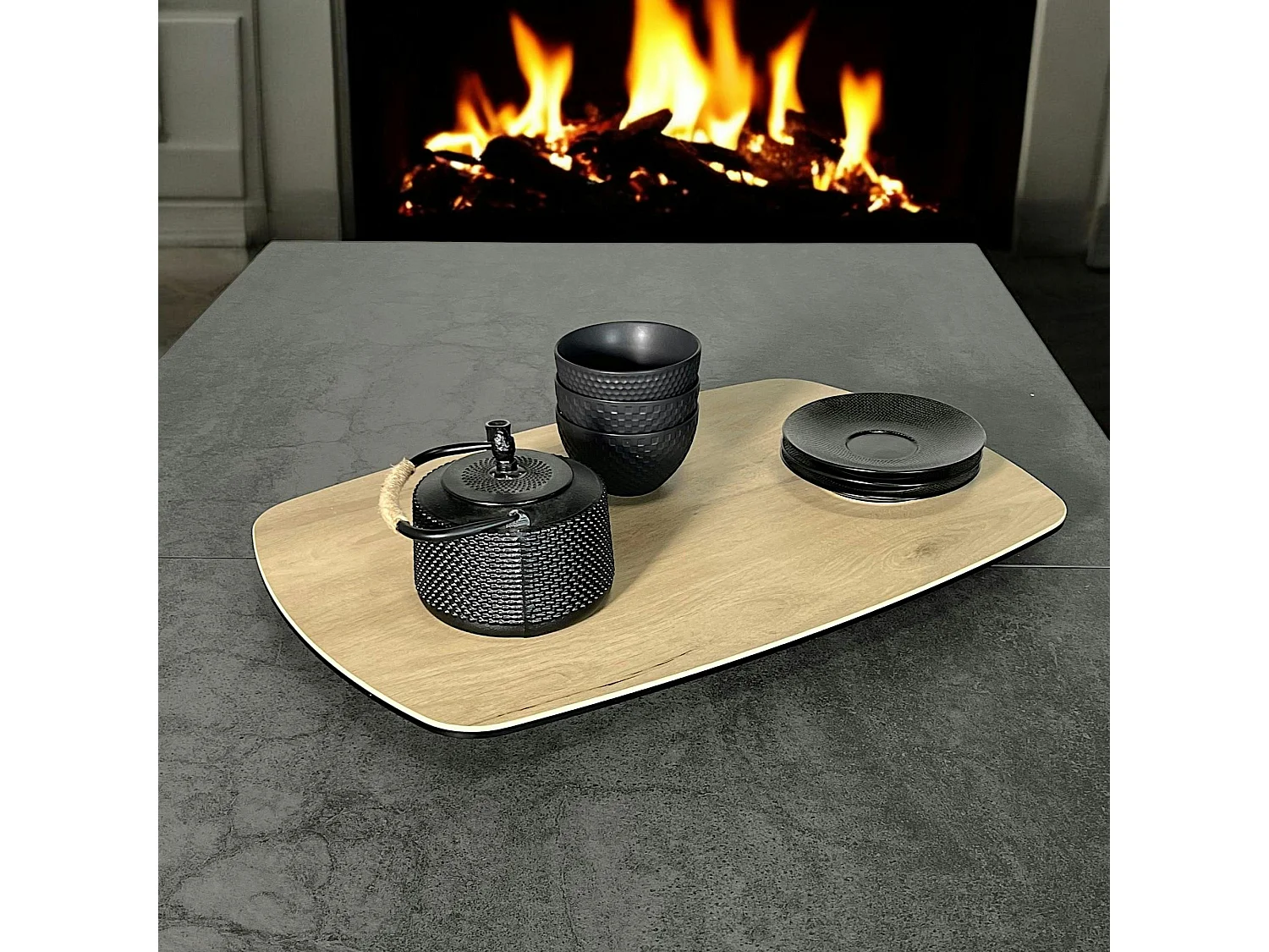 Plateau tournant apéritif en céramique effet bois LOMBARDIE