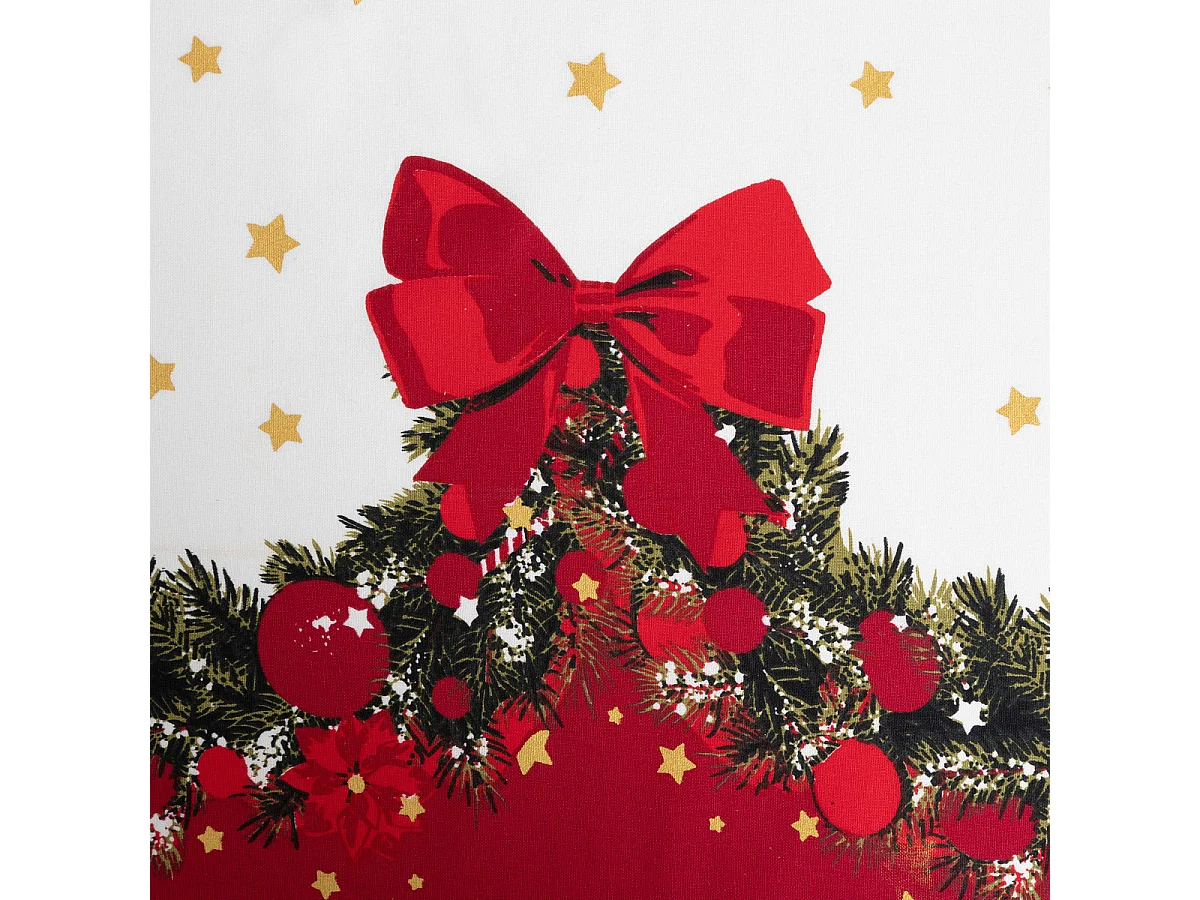 Nappe en Coton Blanc imprimé Guirlande Verte et Noeud Rouge 140 x 360 cm