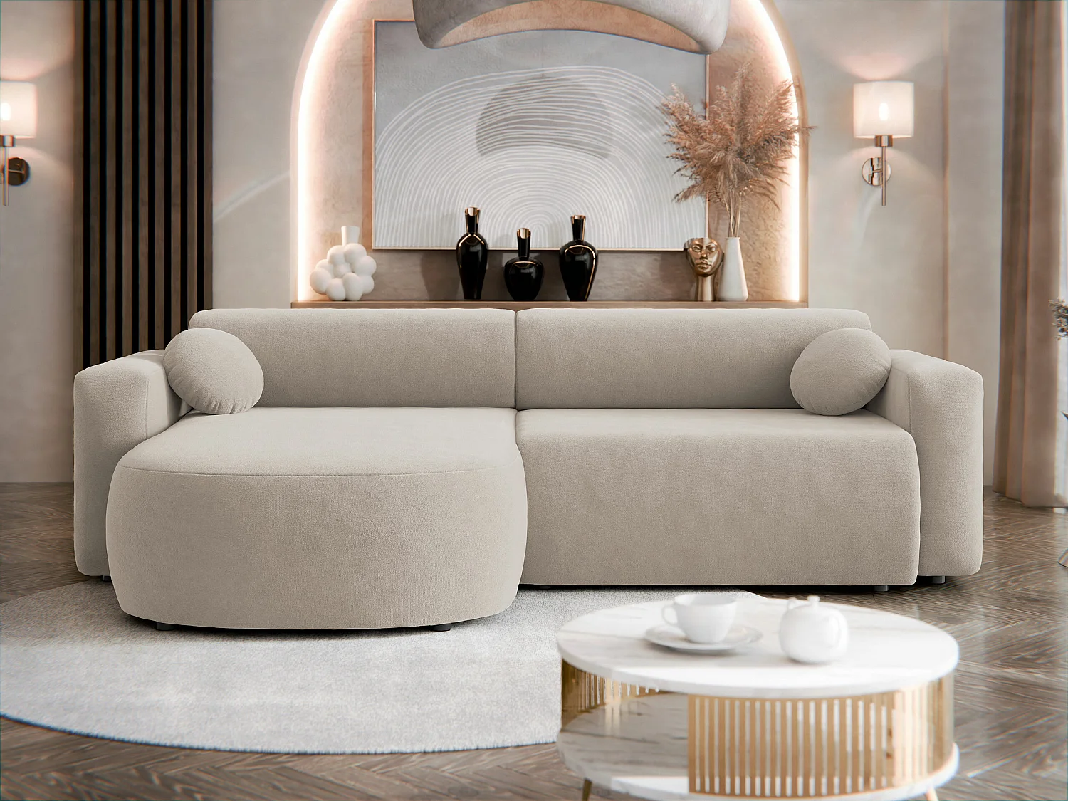 Sofá de canto Comfivo 413, Castanho claro, Funcionalidade de dormir