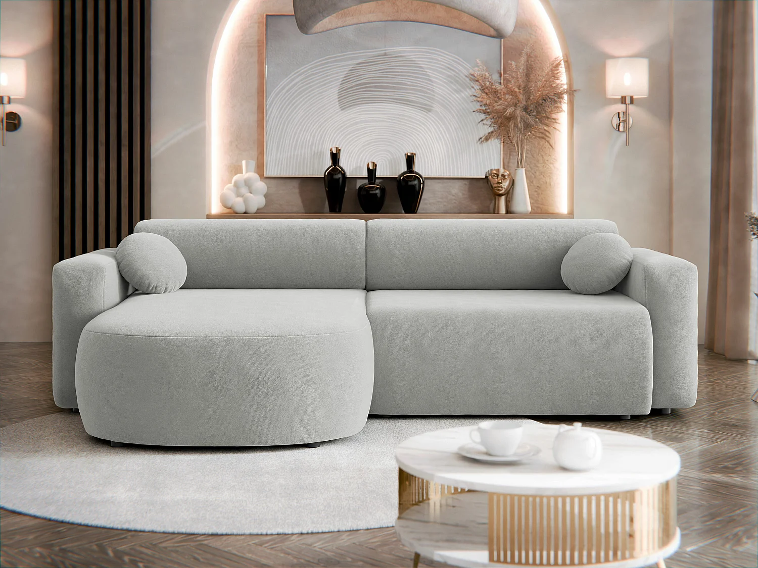 Sofá de canto Comfivo 413, Cinzento, Funcionalidade de dormir