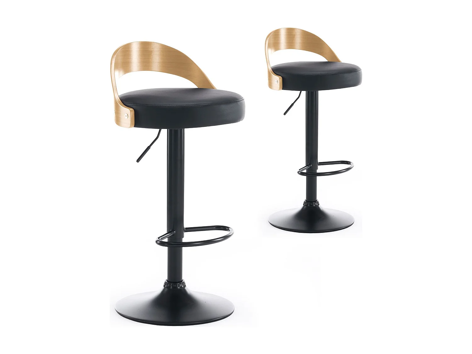 Lot de 2 chaises de bar Yoggi Bois Chêne clair et Simili Noir