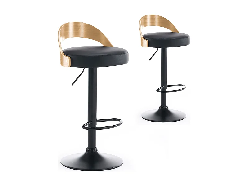 Lot de 2 chaises de bar Yoggi Bois Chêne clair et Simili Noir