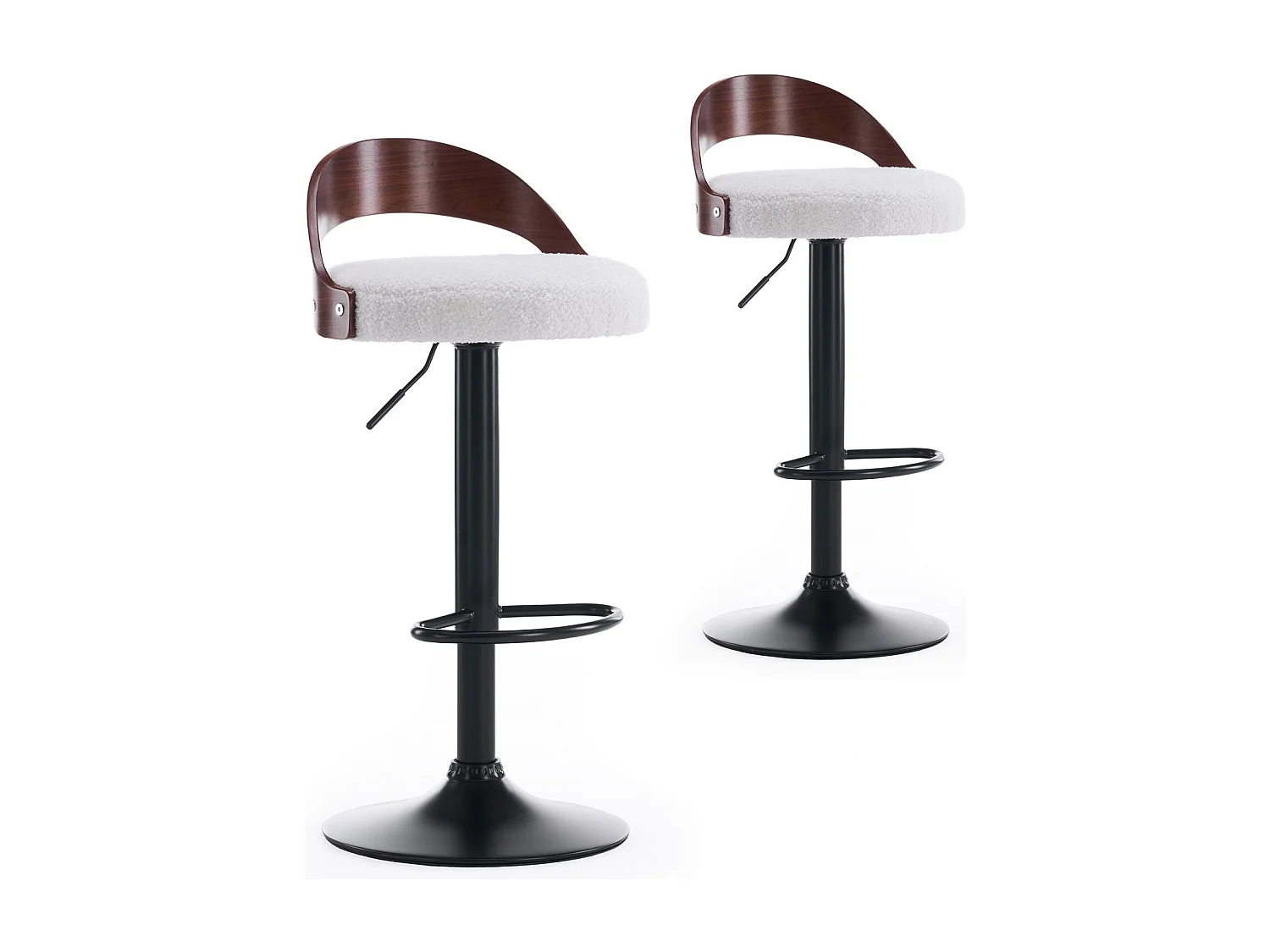 Lot de 2 chaises de bar Yoggi Bois foncé et Tissu bouclette Crème
