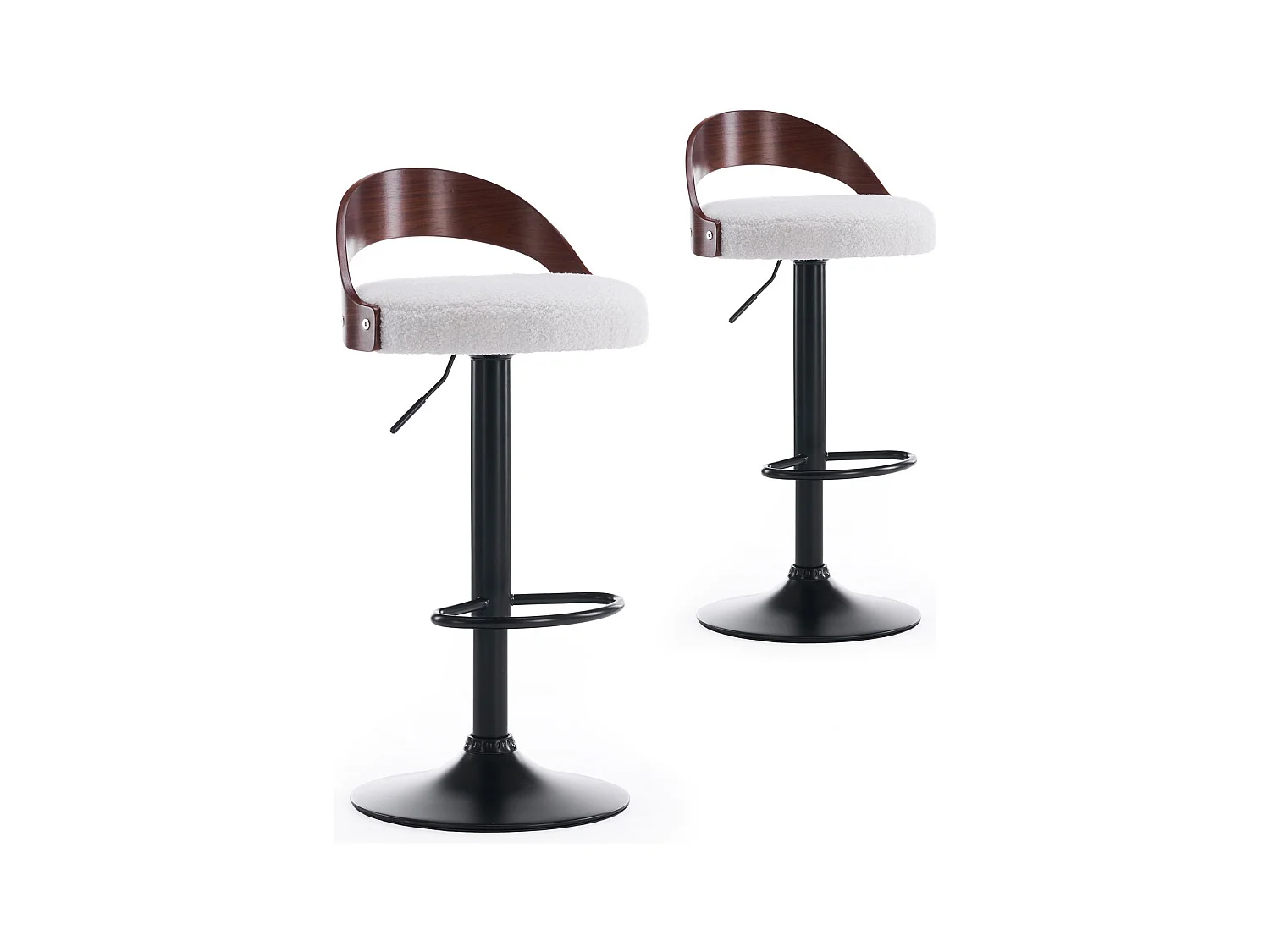 Lot de 2 chaises de bar Yoggi Bois foncé et Tissu bouclette Crème