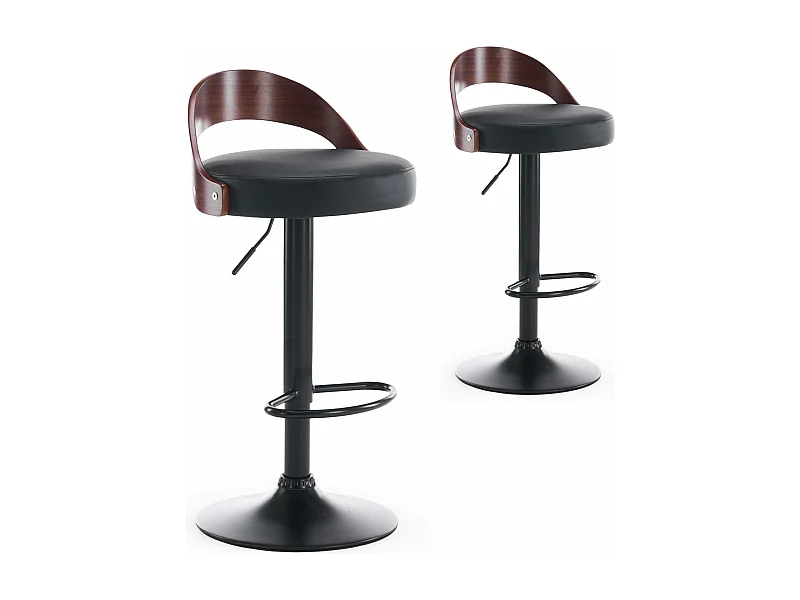 Lot de 2 chaises de bar Yoggi Bois foncé et Simili Noir