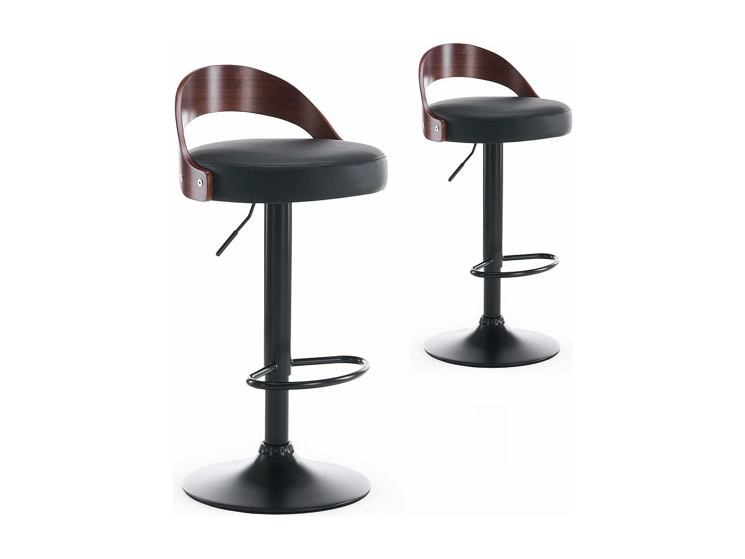 Lot de 2 chaises de bar Yoggi Bois foncé et Simili Noir