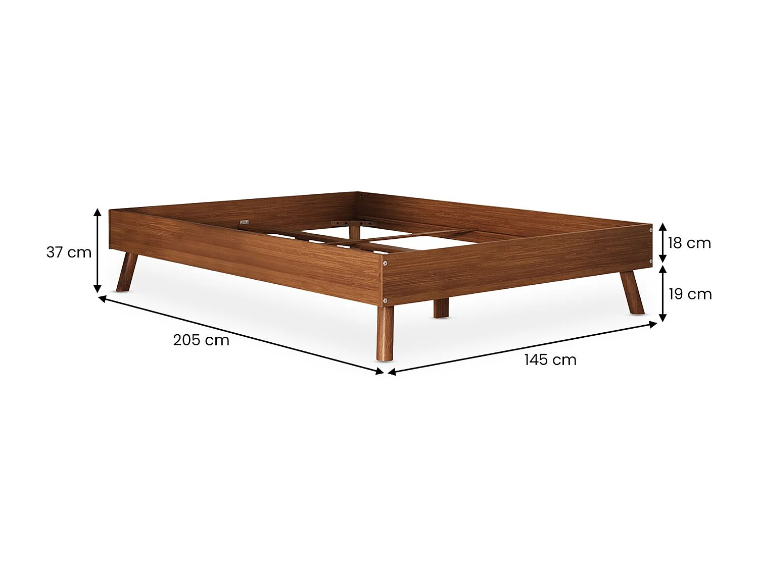 Lit futon KARRI double pour adulte 140 x 200 cm, 2 places, en bois massif, coloris châtaignier