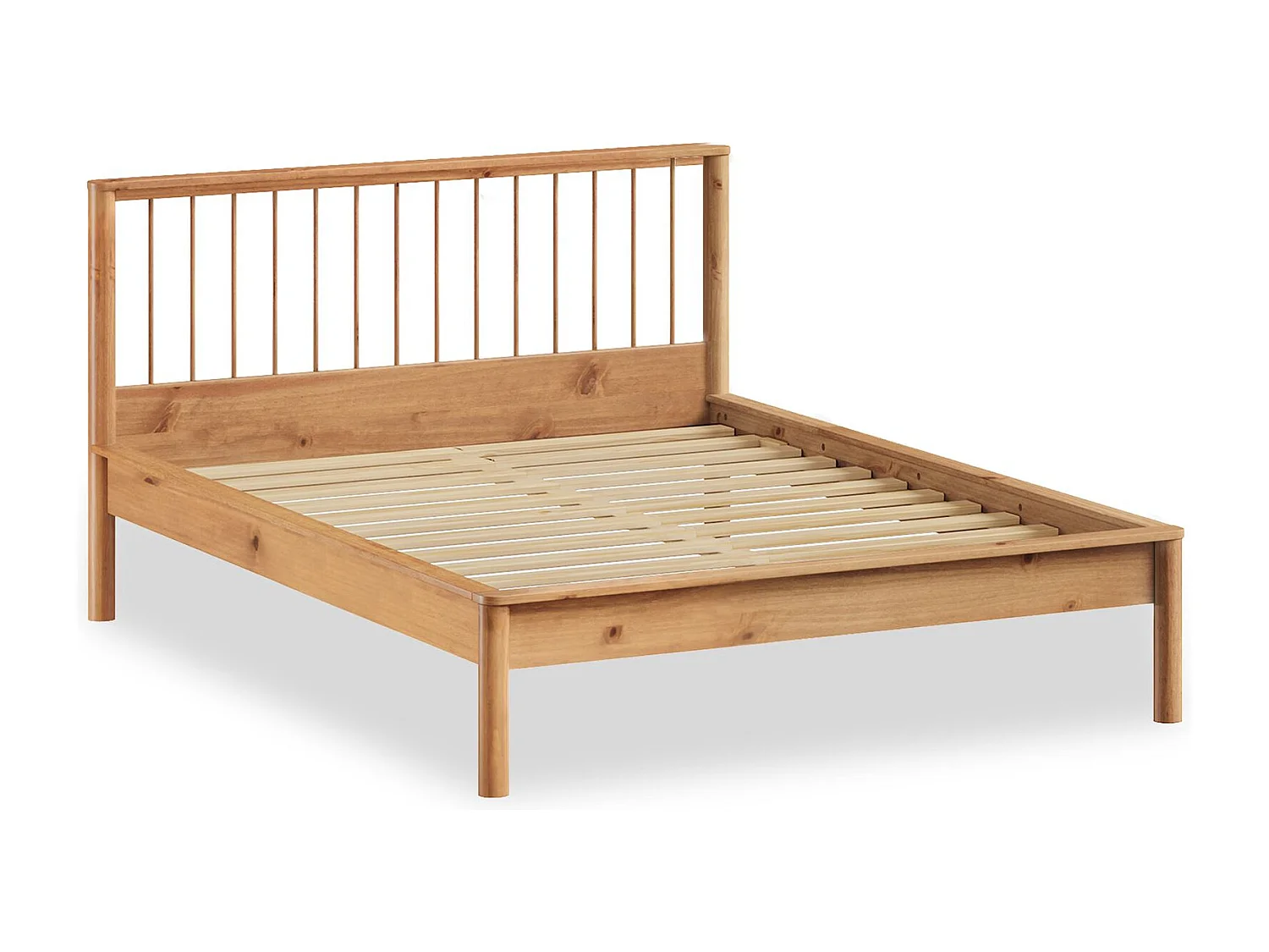 Lit 140 x 200 avec sommier APOANA en bois massif coloris chêne, cadre robuste avec tête de lit à barreaux