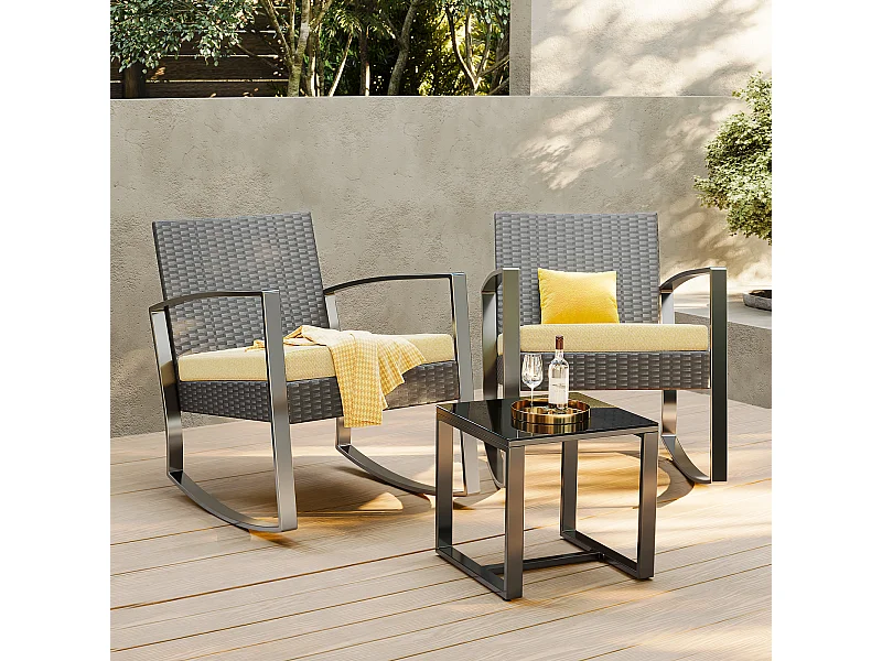 Bealife ensemble de fauteuil à bascule de jardin avec table d'appoint - jaune