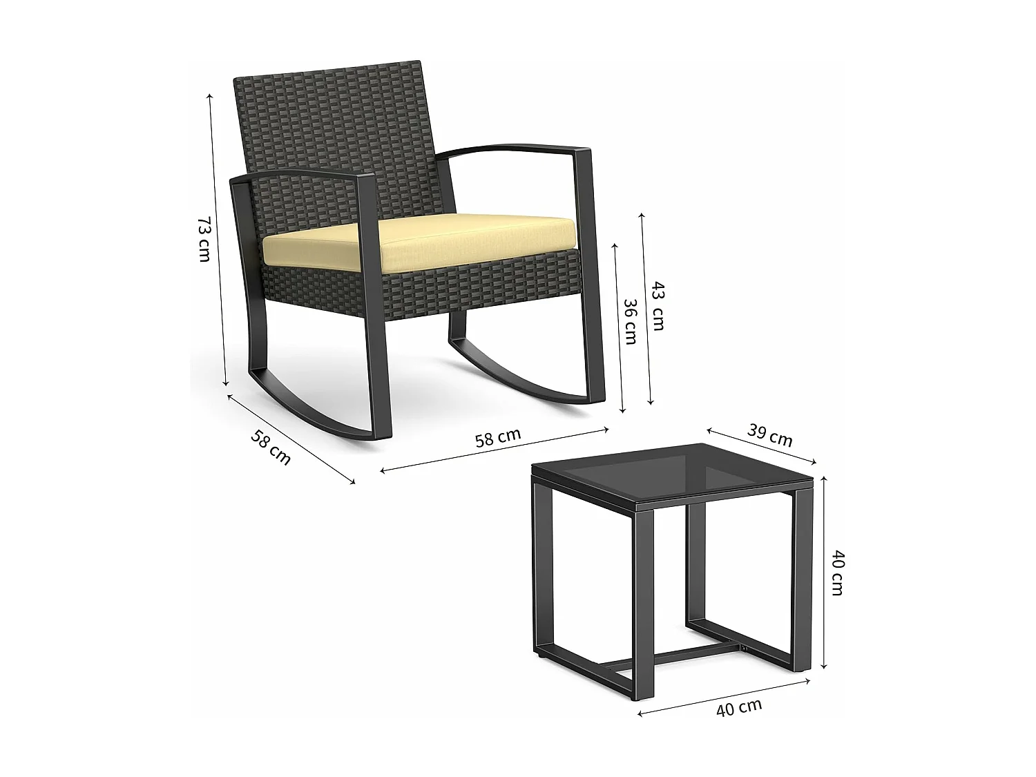 Bealife ensemble de fauteuil à bascule de jardin avec table d'appoint - jaune
