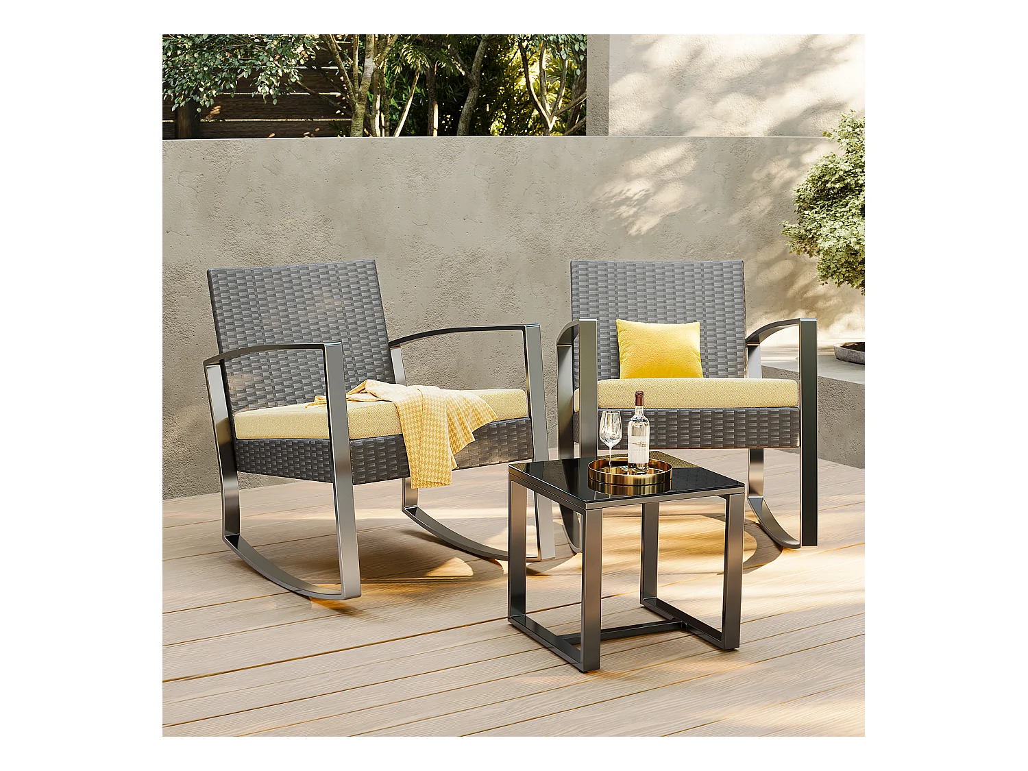 Bealife ensemble de fauteuil à bascule de jardin avec table d'appoint - jaune