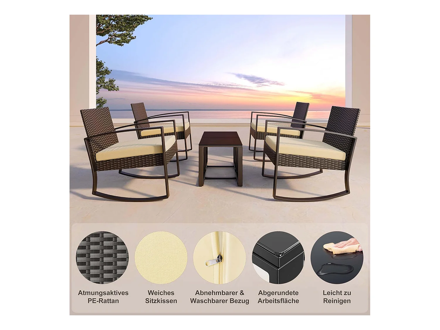 Bealife set tuin schommelstoelen met bijtaveltje - geel