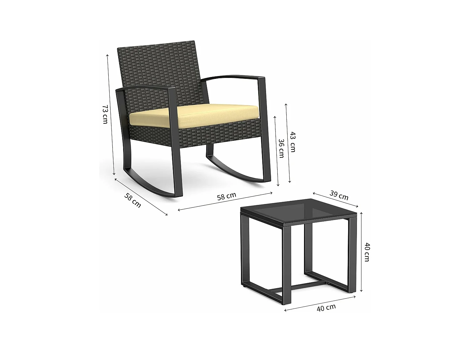 Bealife set tuin schommelstoelen met bijtaveltje - geel