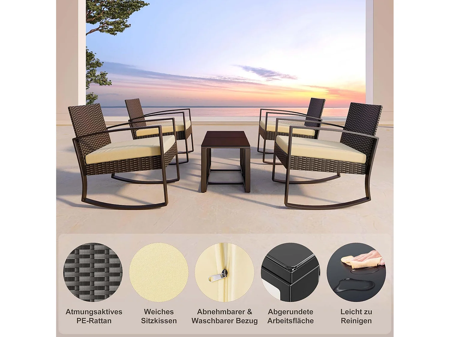 Bealife ensemble de fauteuil à bascule de jardin avec table d'appoint - jaune