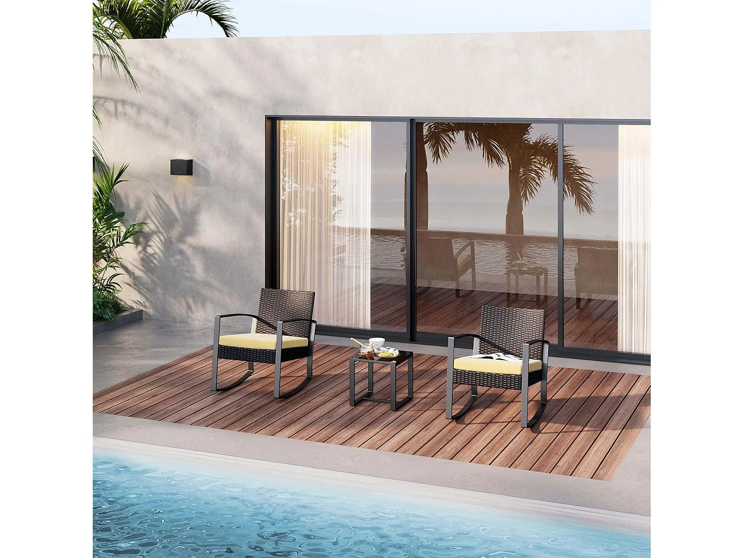 Bealife ensemble de fauteuil à bascule de jardin avec table d'appoint - jaune