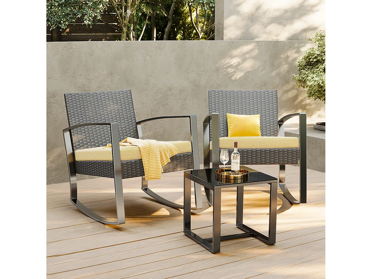 Bealife ensemble de fauteuil à bascule de jardin avec table d'appoint - jaune