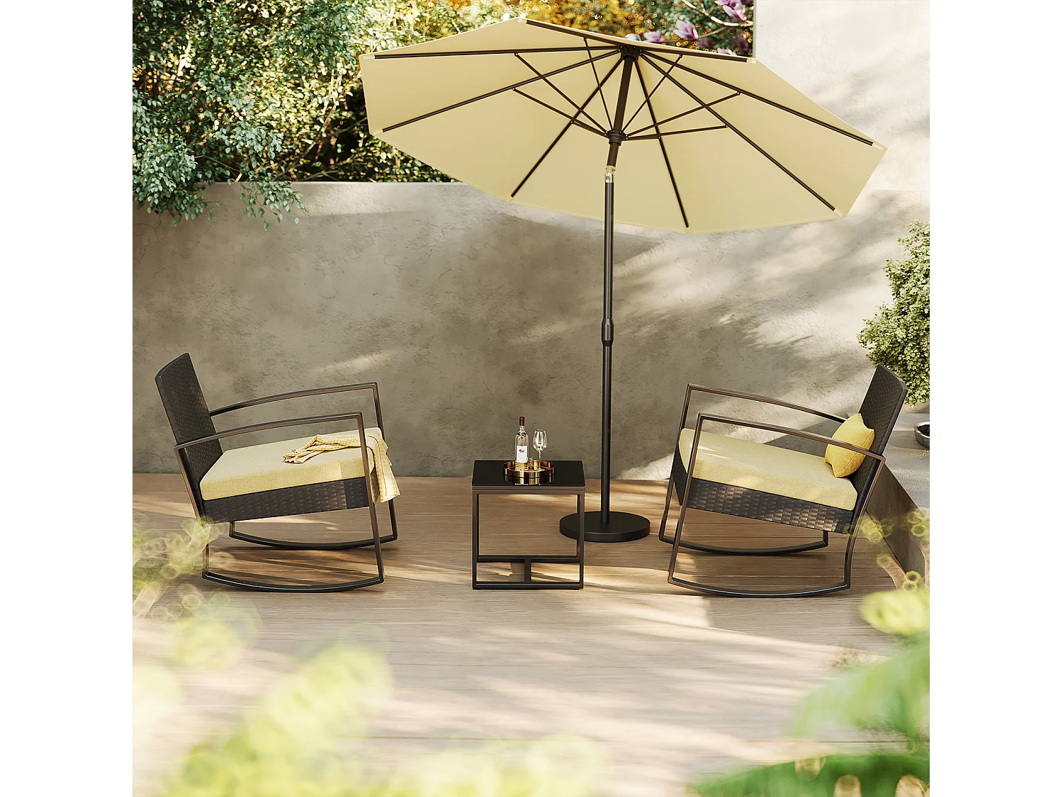 Bealife ensemble de fauteuil à bascule de jardin avec table d'appoint - jaune