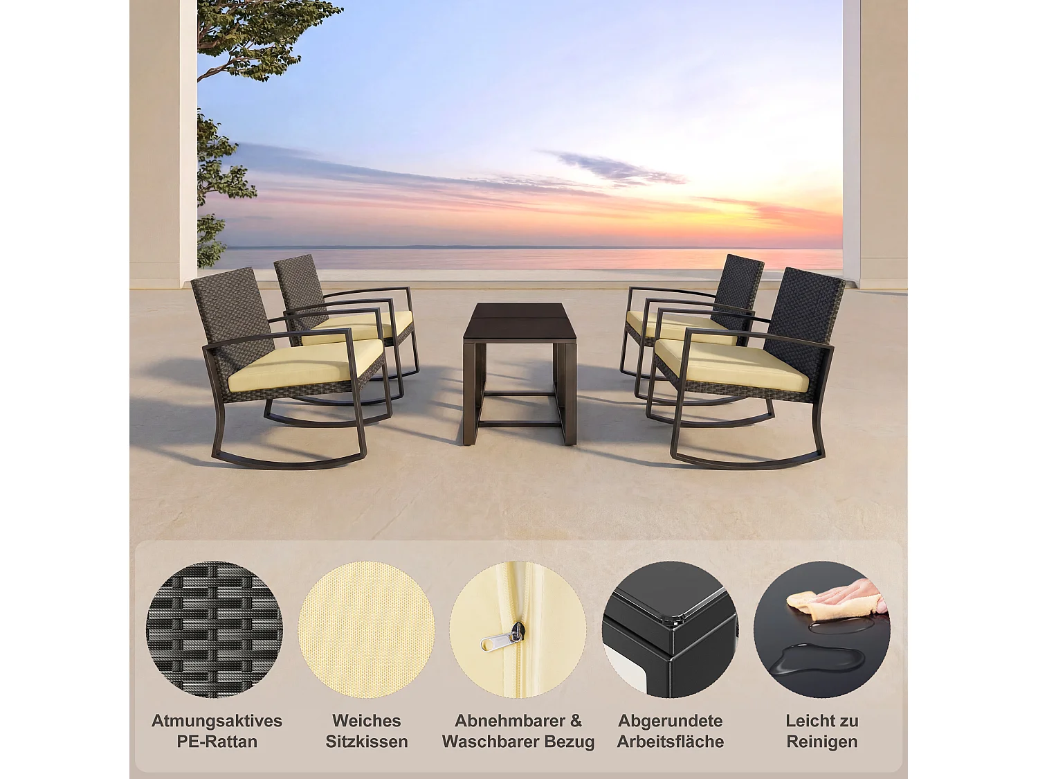 Bealife ensemble de fauteuil à bascule de jardin avec table d'appoint - jaune