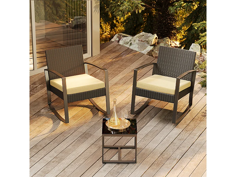 Bealife Jardín para 2 Personas Acero Sillón Cojines Mesa Vidrio Templado Ideal Juegos Comedor Conversación Terraza Balcón Zonas Exteriores Beige