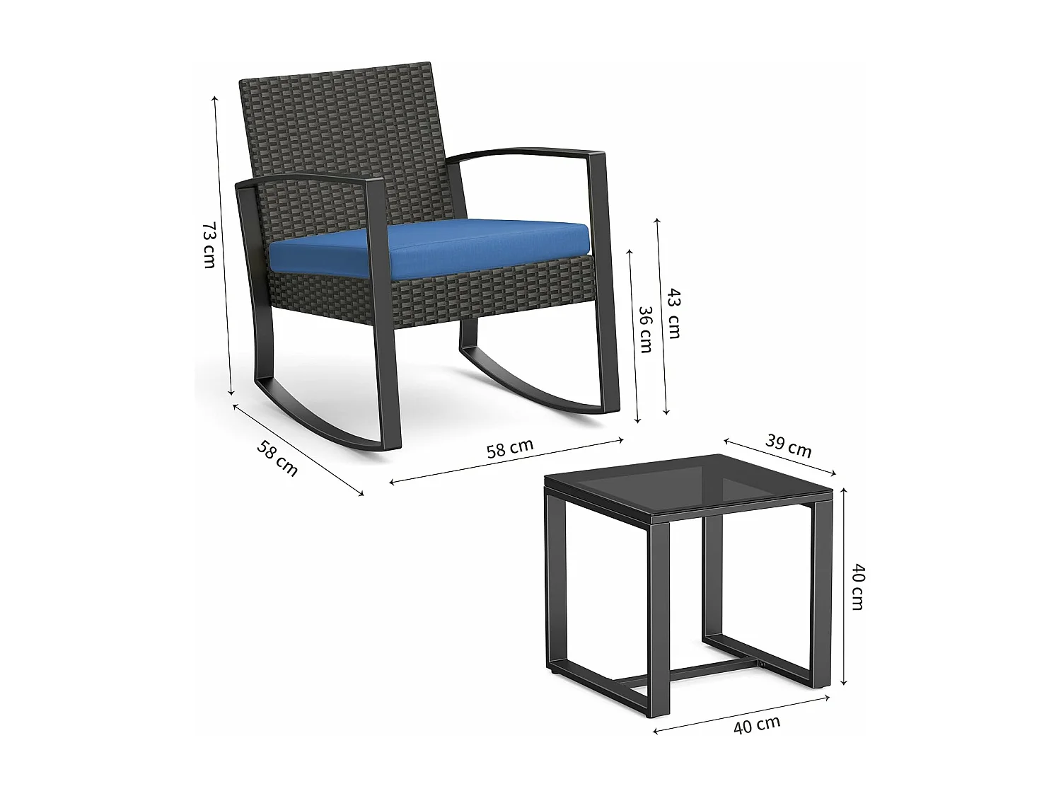 Bealife ensemble de fauteuil à bascule de jardin avec table d'appoint - bleu