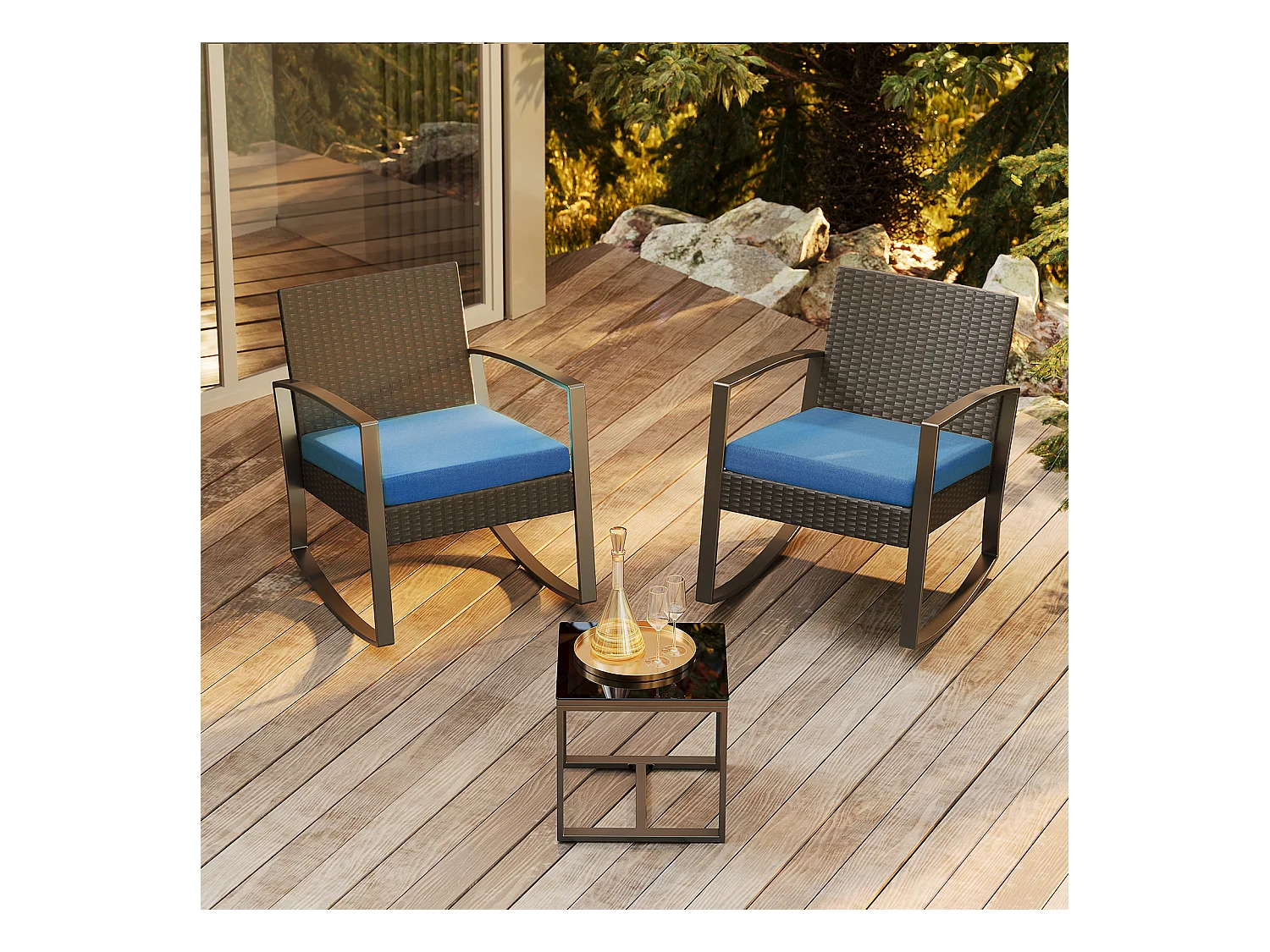 Bealife ensemble de fauteuil à bascule de jardin avec table d'appoint - bleu
