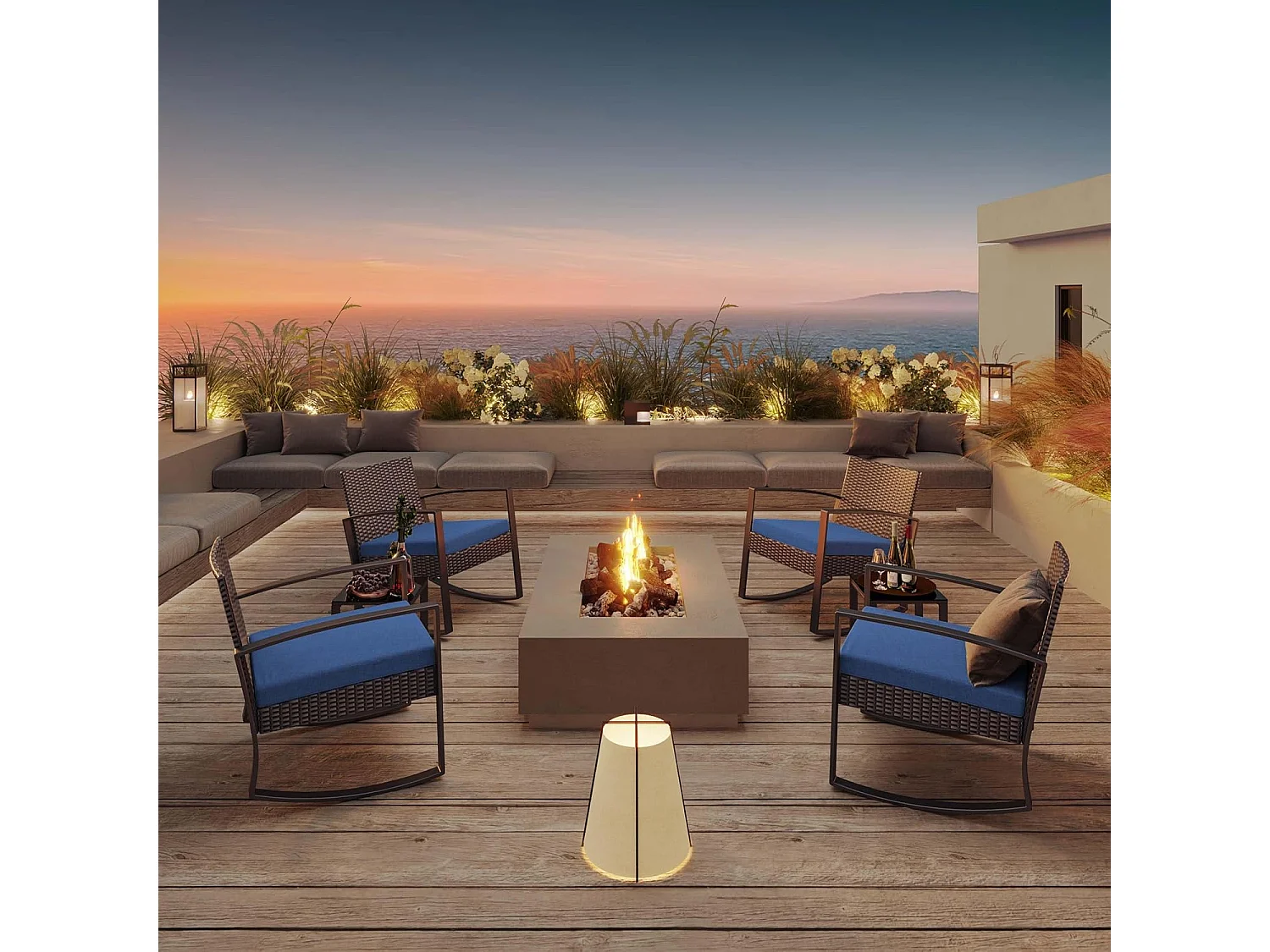 Bealife ensemble de fauteuil à bascule de jardin avec table d'appoint - bleu