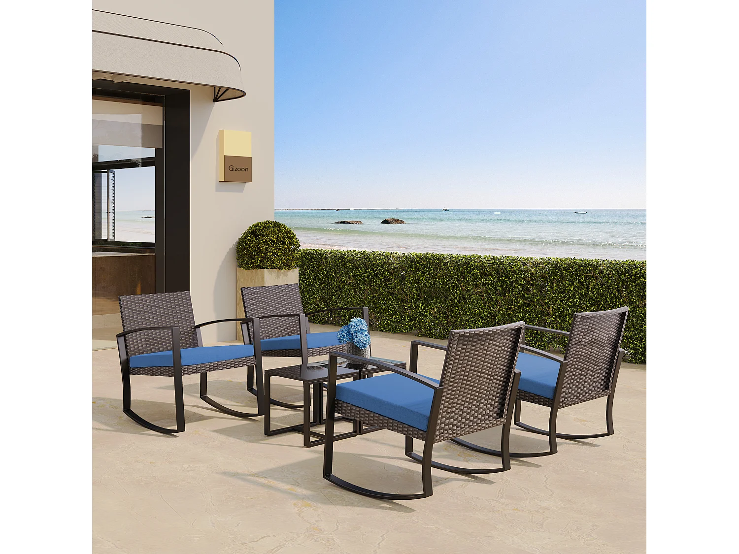 Bealife ensemble de fauteuil à bascule de jardin avec table d'appoint - bleu