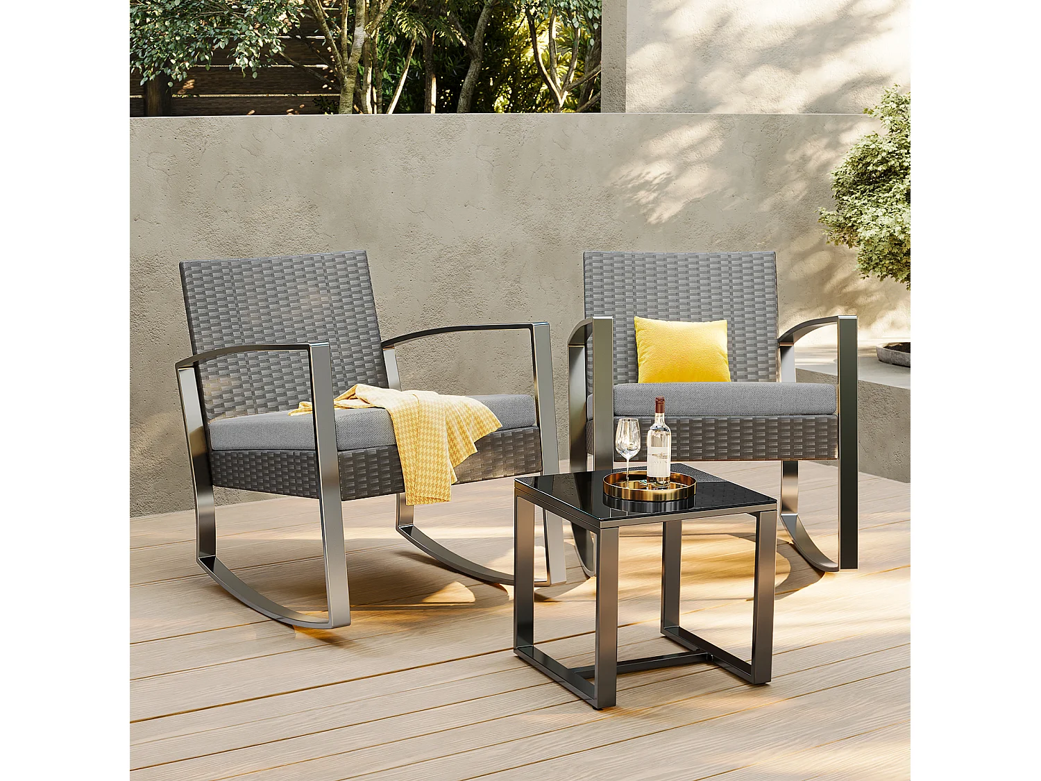 Bealife ensemble de fauteuil à bascule de jardin avec table d'appoint - gris