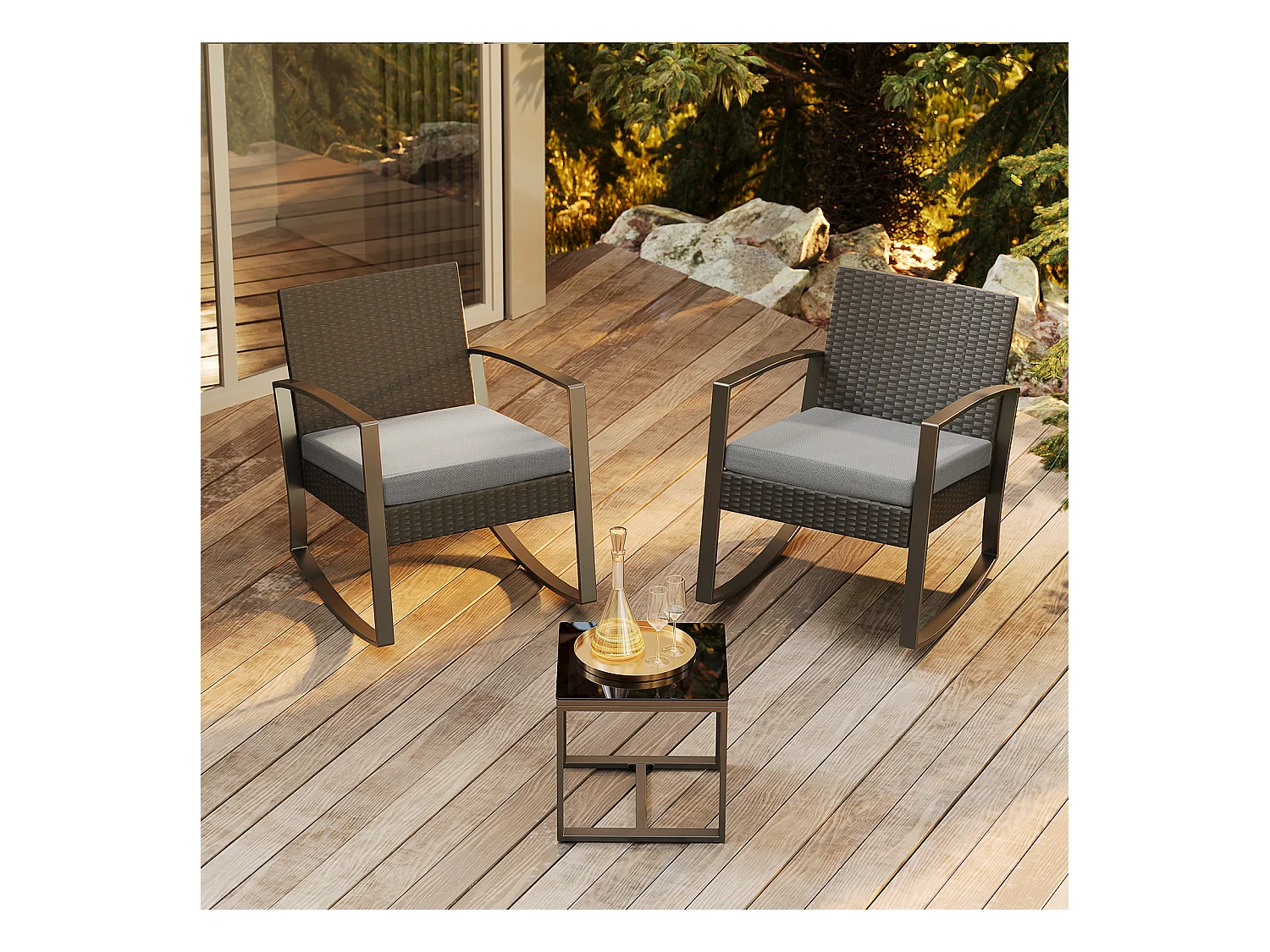 Bealife set tuin schommelstoelen met bijtaveltje - grijs