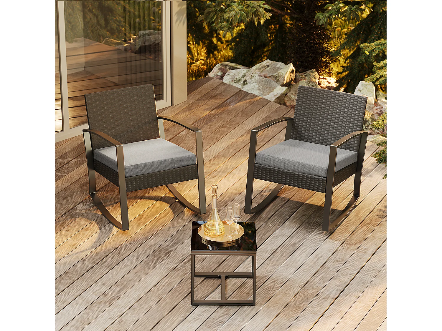 Bealife ensemble de fauteuil à bascule de jardin avec table d'appoint - gris