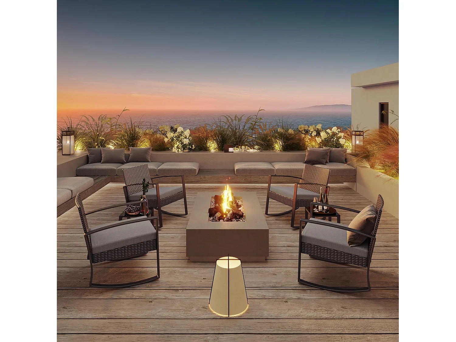 Bealife ensemble de fauteuil à bascule de jardin avec table d'appoint - gris