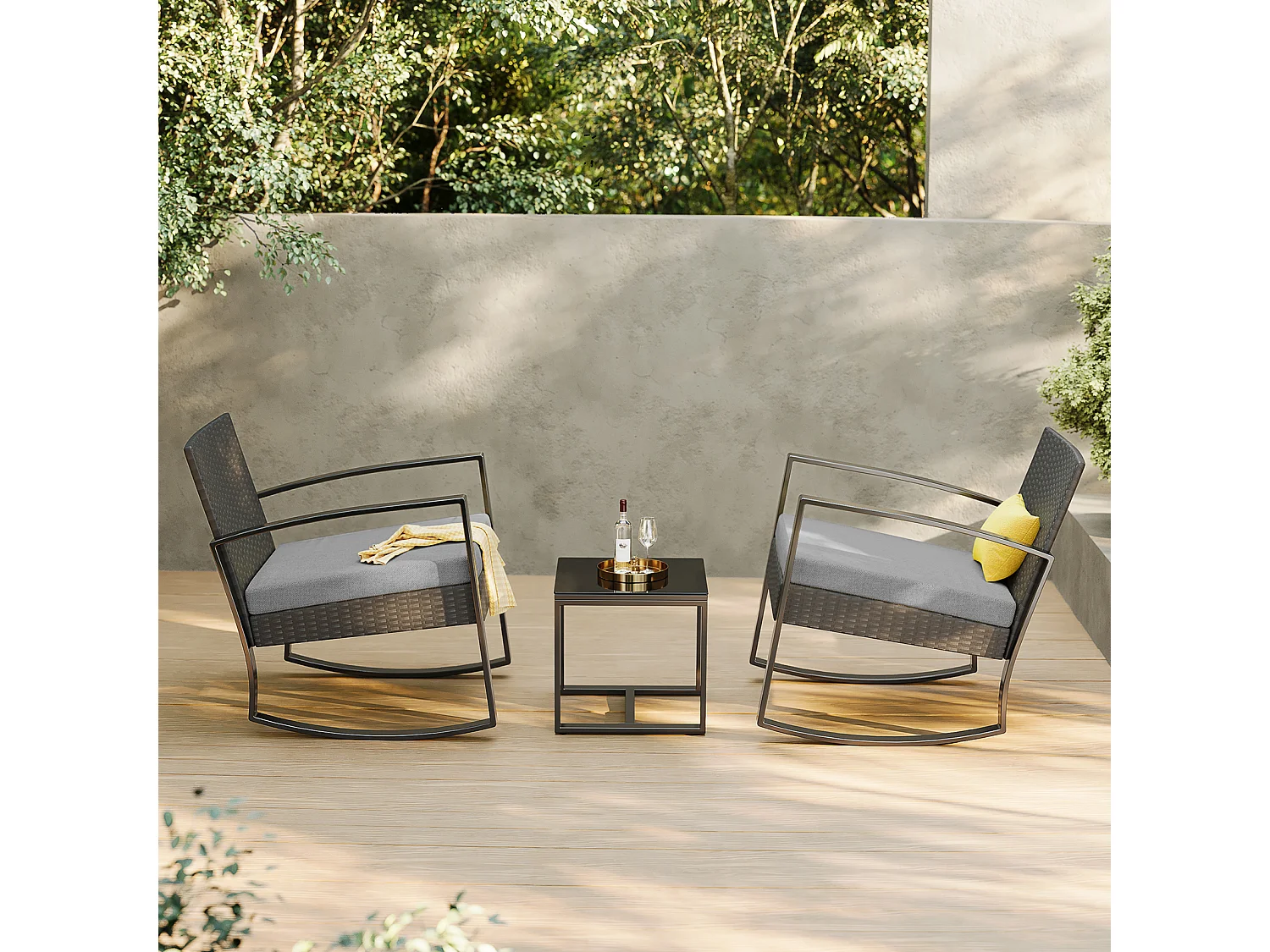 Bealife ensemble de fauteuil à bascule de jardin avec table d'appoint - gris